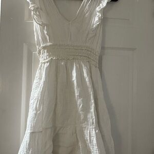 Altar'd State White Smocked Sundress V-Neck Flutter Sleeves